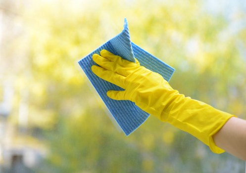 Commercial cleaning services team working in an office space